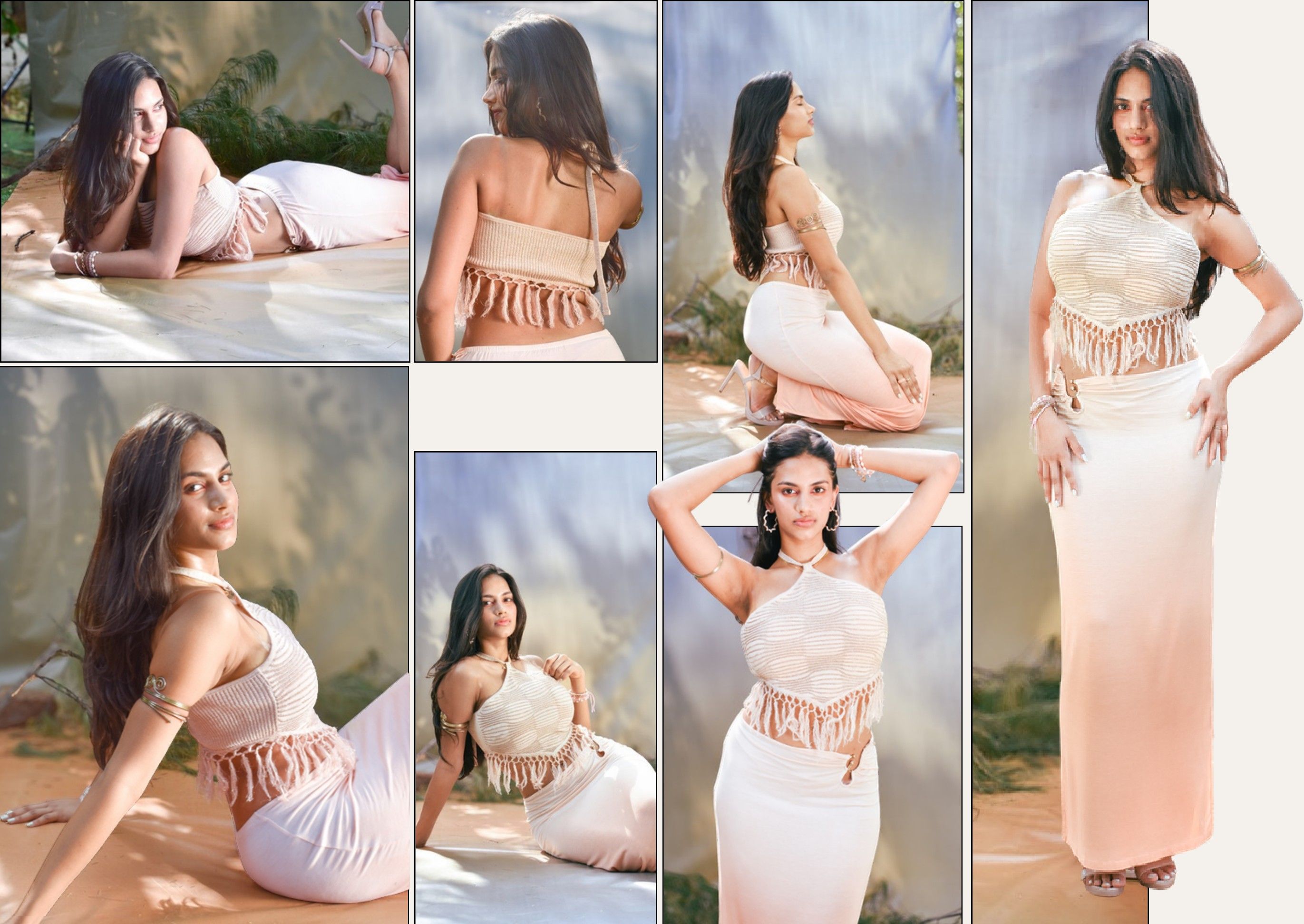 Alize, Knitted top and long skirt: collage