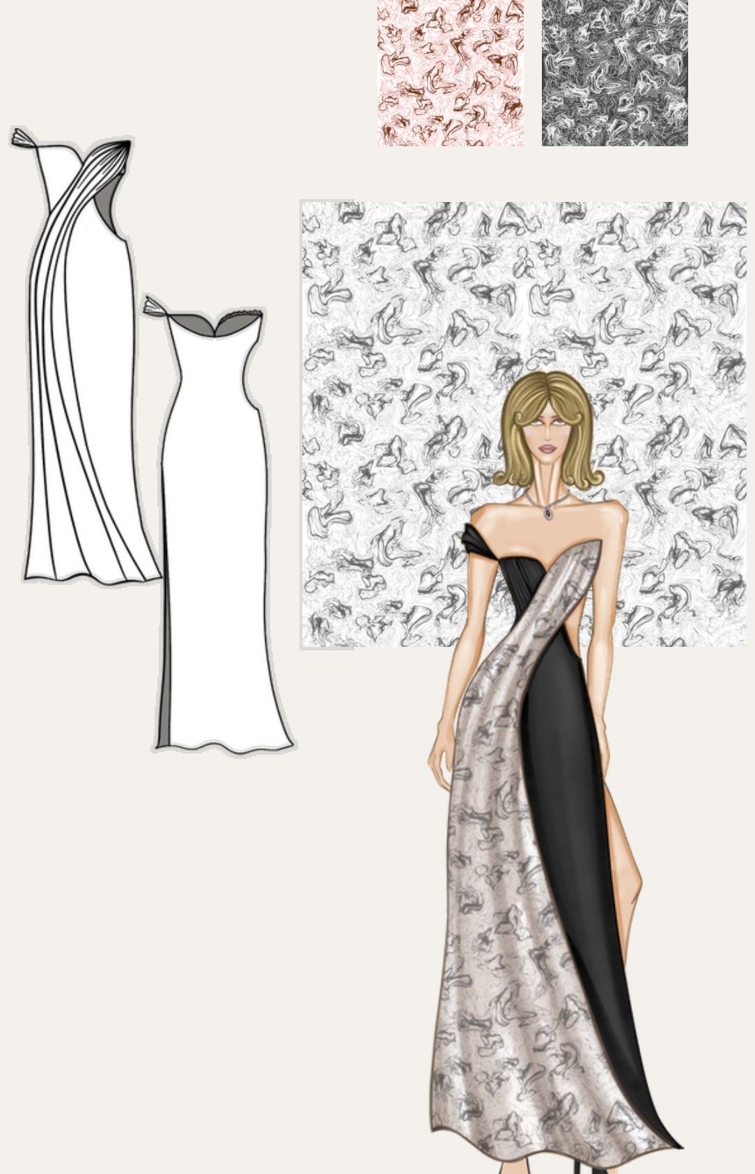 Draped Gown, : collage