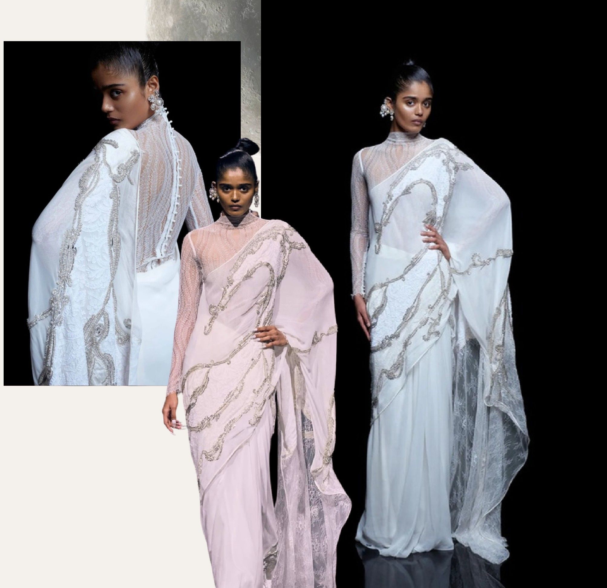 Prabha Saree, Open pallu saree with draped blouse: collage
