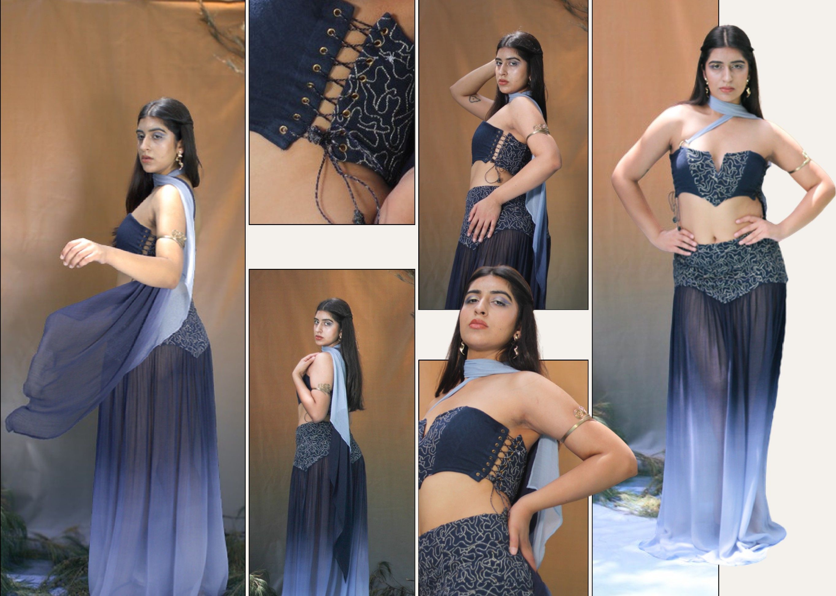 Lunaria, Corset and long skirt: collage