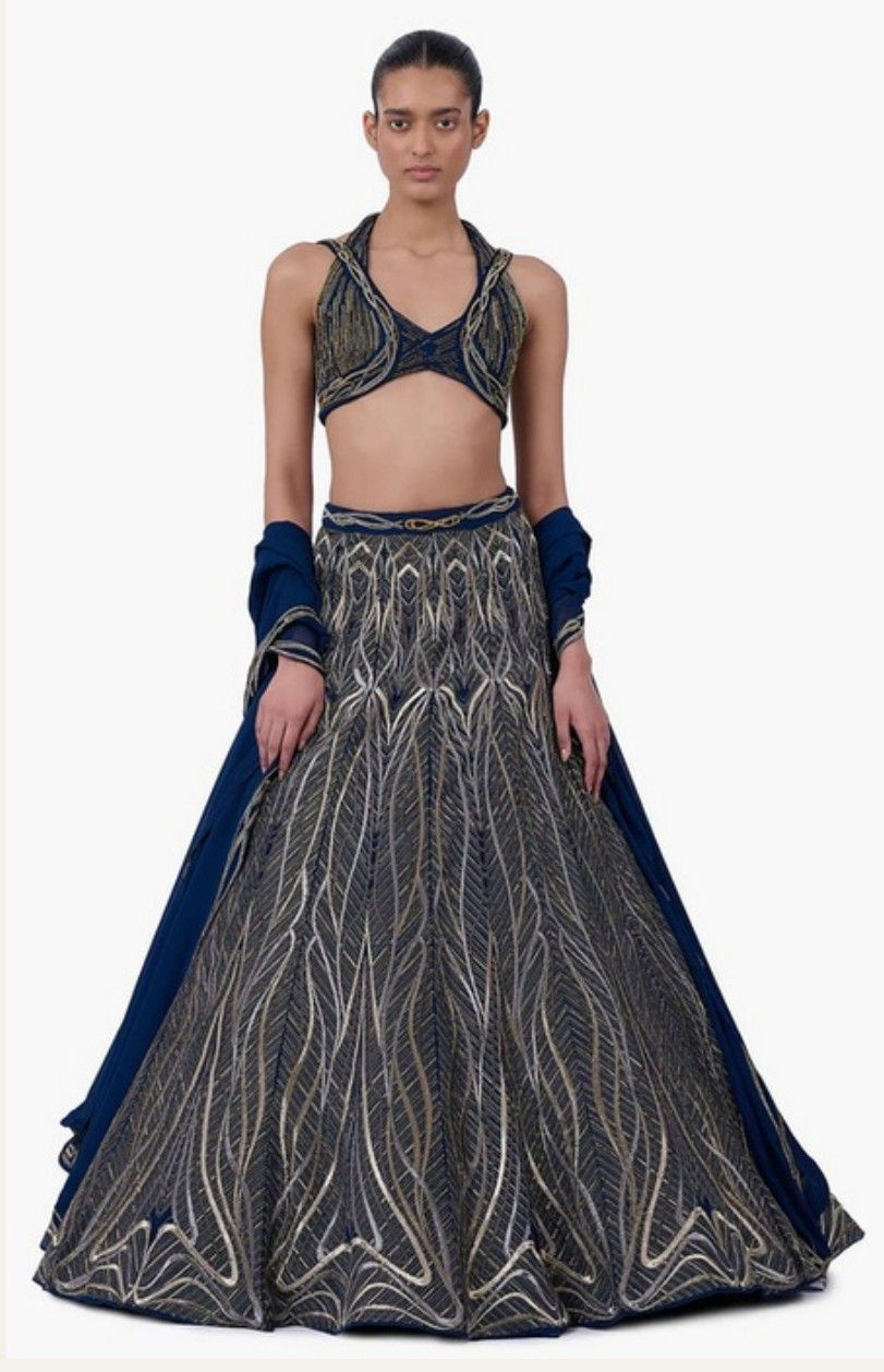 The Linear Embroidered Lehenga, Lehenga: collage