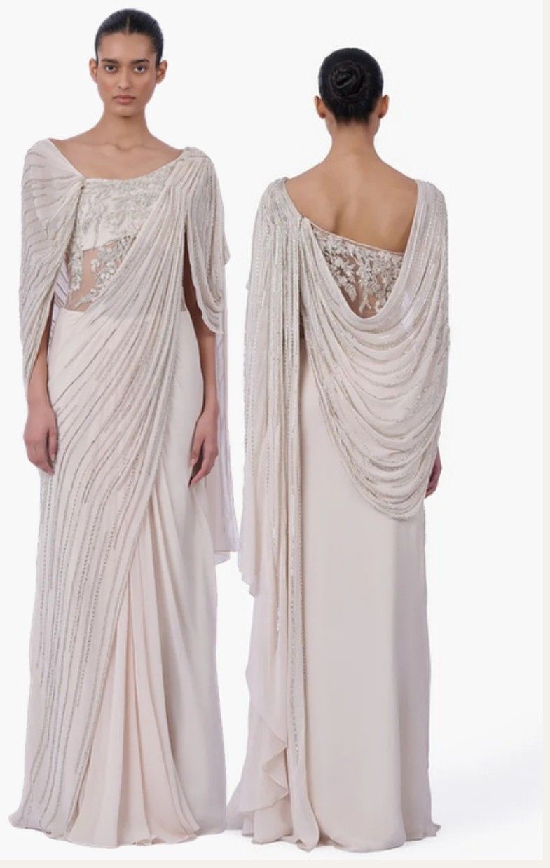 The Halo Drape Gown, Saree gown: collage