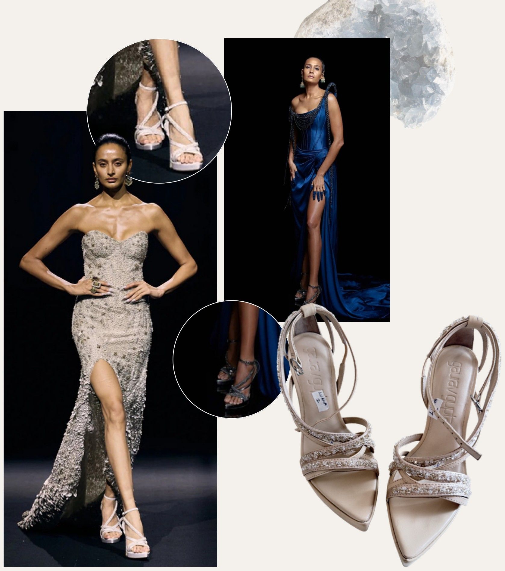 Shoe 3, Leather and satin pencil heel: collage