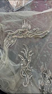 Bugle bead shading, silver to antique silver