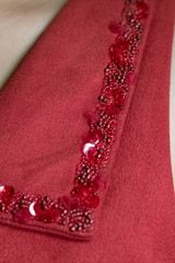 Beadwork + sequin work + appliqué with glass nylon