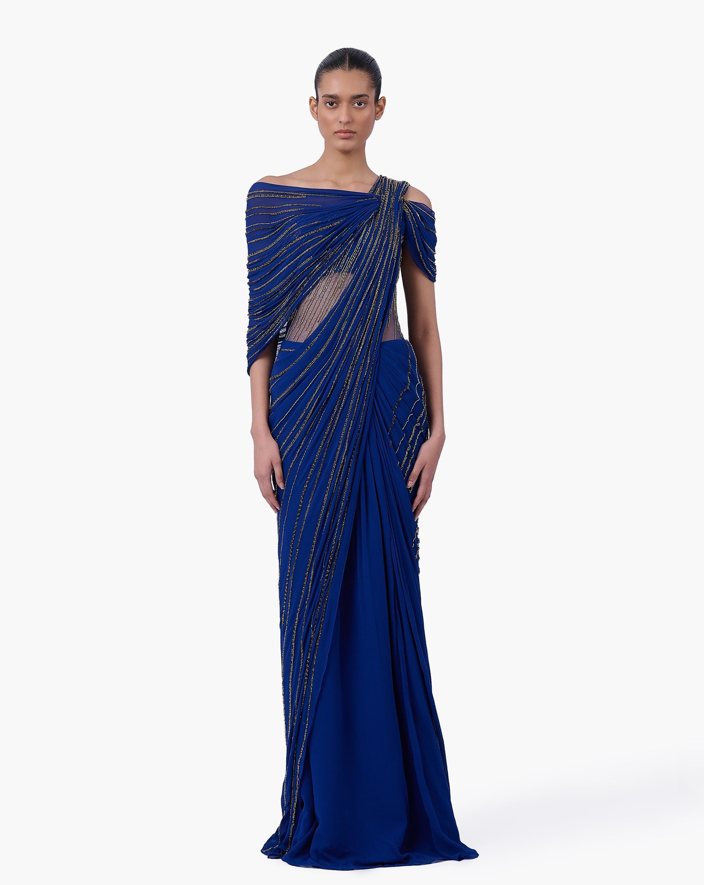 The Pleated Drape Saree Gown, Saree gown
