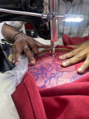 Appliqué and cutwork on the treadle