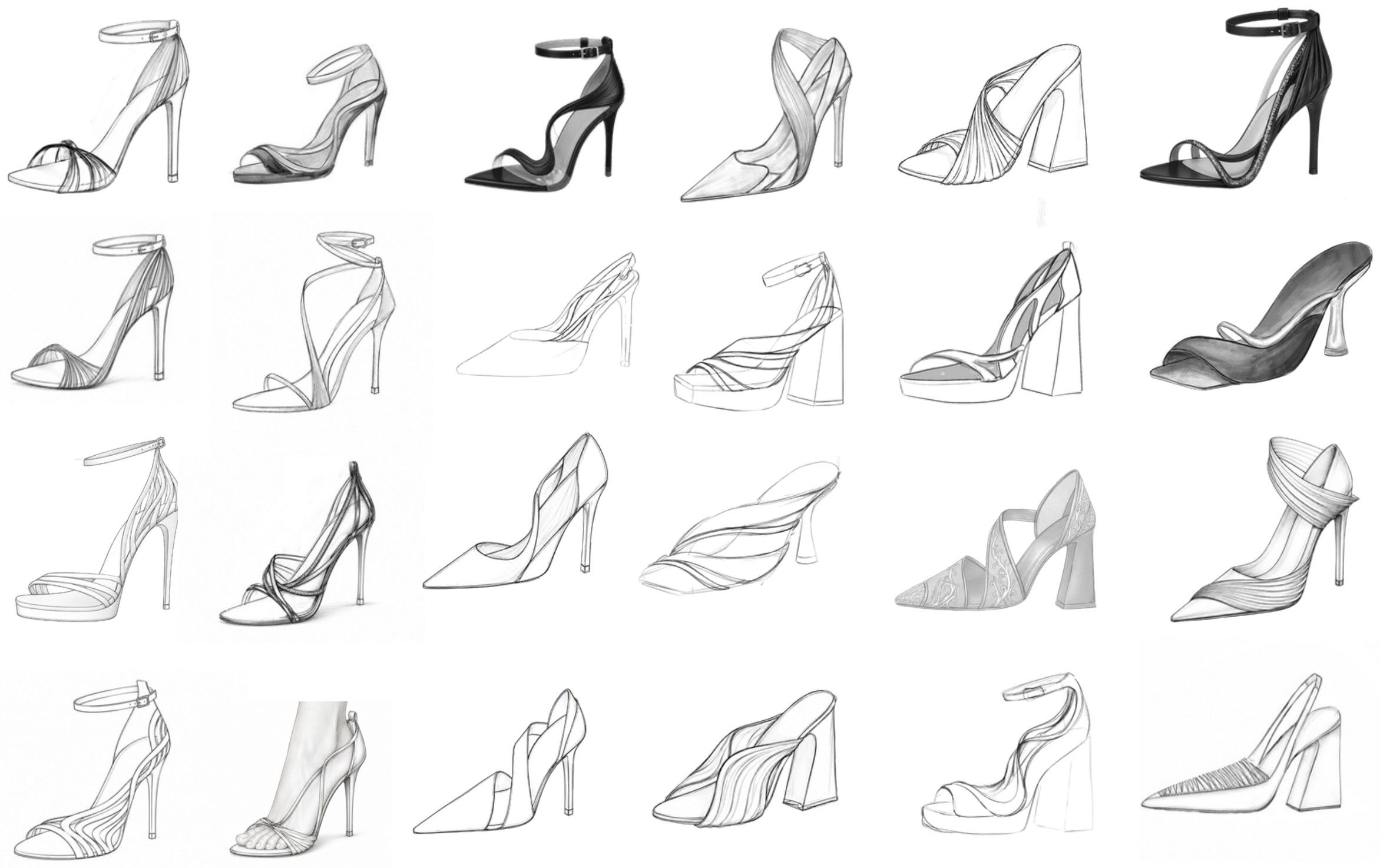 24 initial shoe sketches