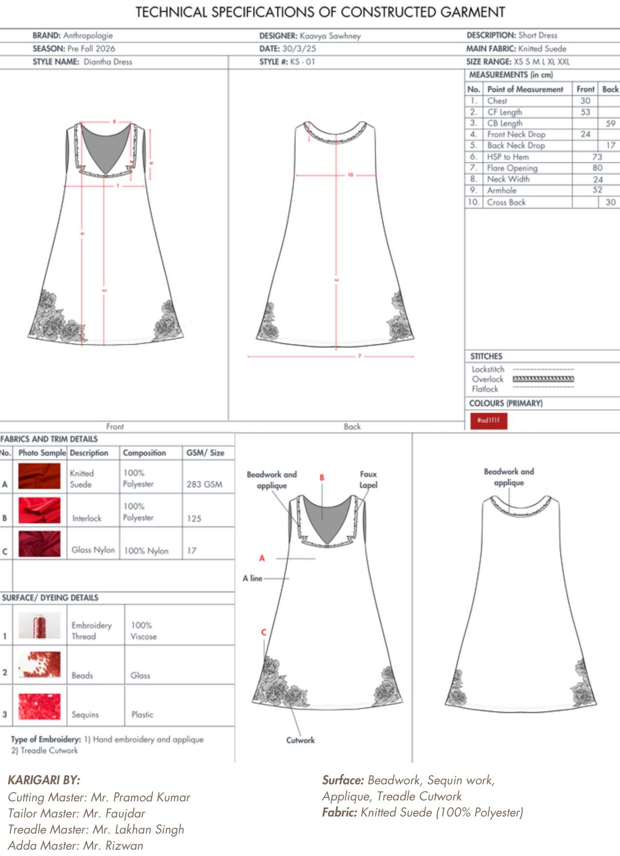 Diantha technical specification, sheet 1