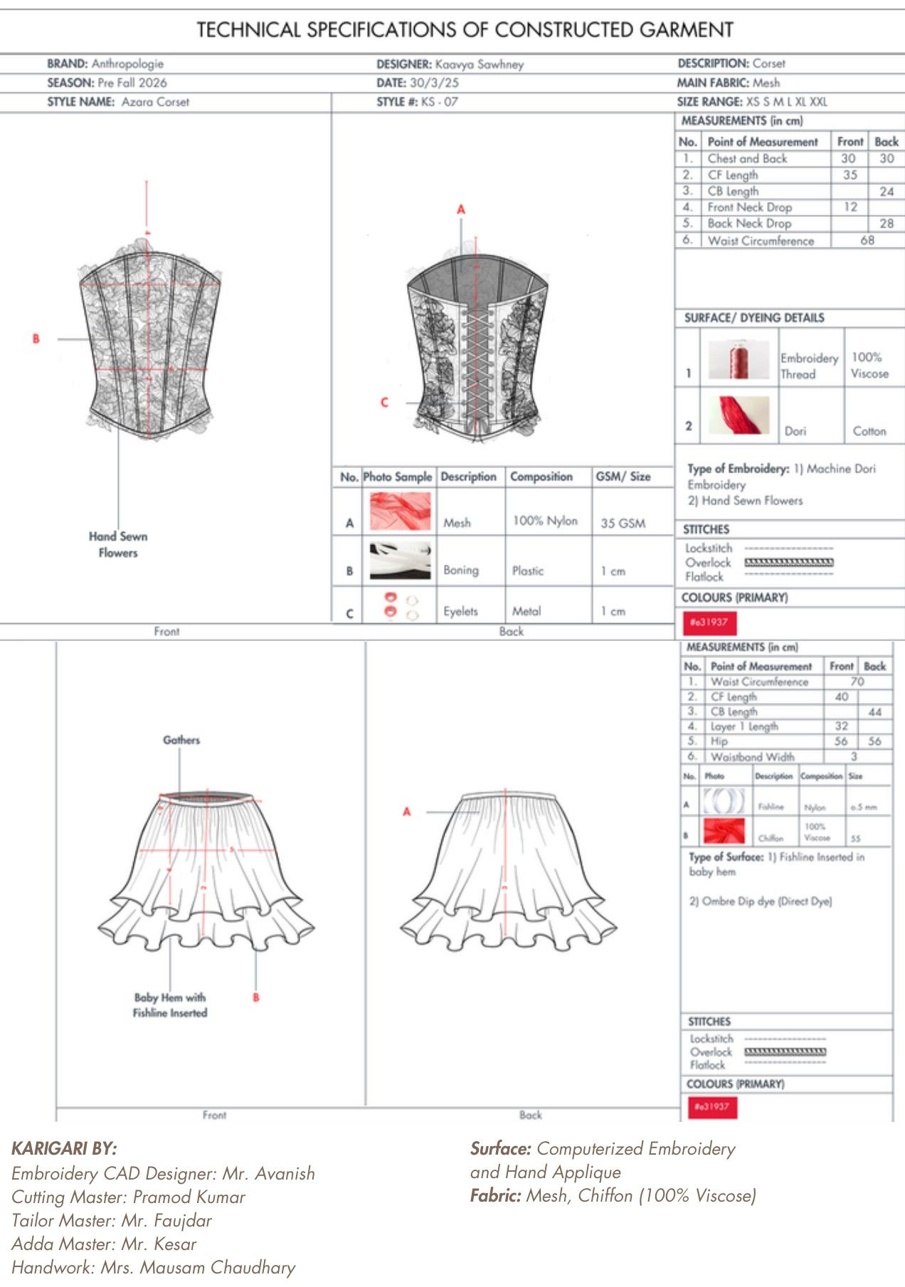 Azara technical specification, sheet 1